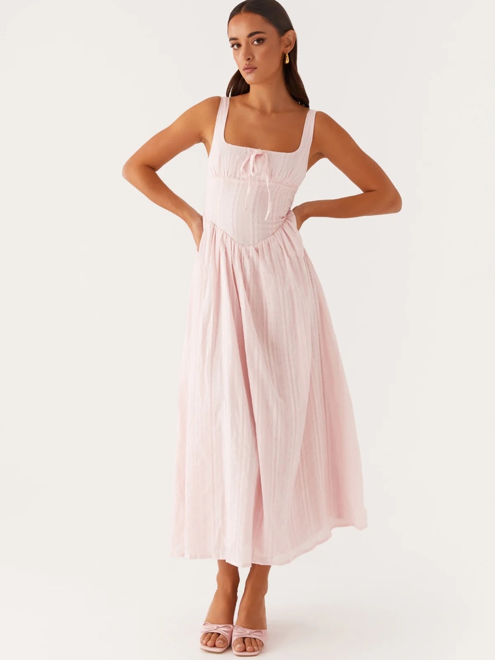 Peppermayo Blush Pink Square-Neck Midi Dress